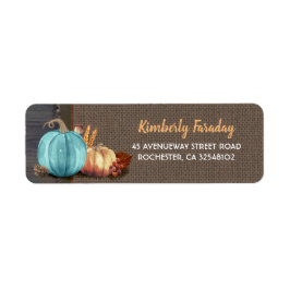 Orange Blue Pumpkins Rustic Fall Party-etikett Returadress Etikett