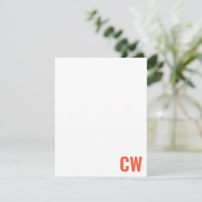 Orange Blue Retro Typography Monogram Initial  Anteckningskort (Stående Fram)