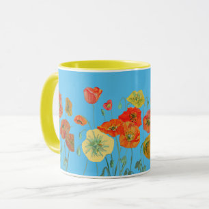 Orange Blue Shabby Poppy Poppies Watercolor Mugg