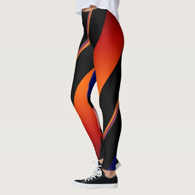 Orange Blue Snöre White Orbs Womens Anpassningsbar Leggings (Vänster)