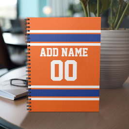 Orange Blue Sports Jersey med Namn och nummer Anteckningsbok Med Spiral