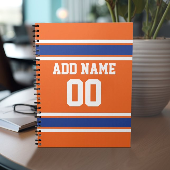 Orange Blue Sports Jersey med Namn och nummer Anteckningsbok Med Spiral (Personalized notebook with Sports Jersey Football Design - Custom Name and Other Text)