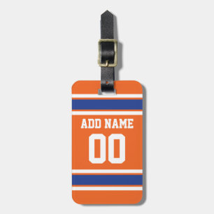 Orange Blue Sports Jersey med Namn och nummer Bagagebricka