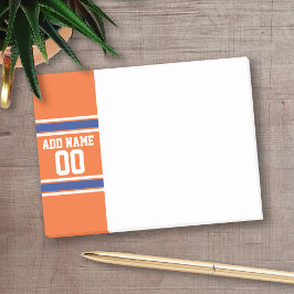 Orange Blue Sports Jersey med Namn och nummer Post-it Block