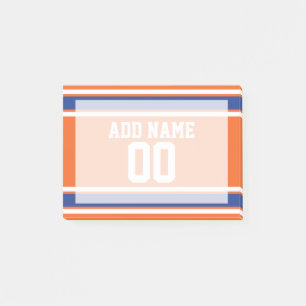 Orange Blue Sports Jersey med Namn och nummer Post-it Block