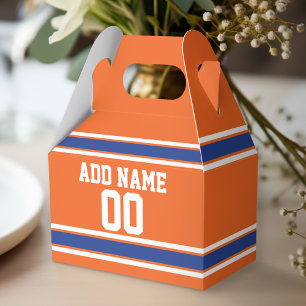 Orange Blue Sports Jersey med Namn och nummer Presentaskar