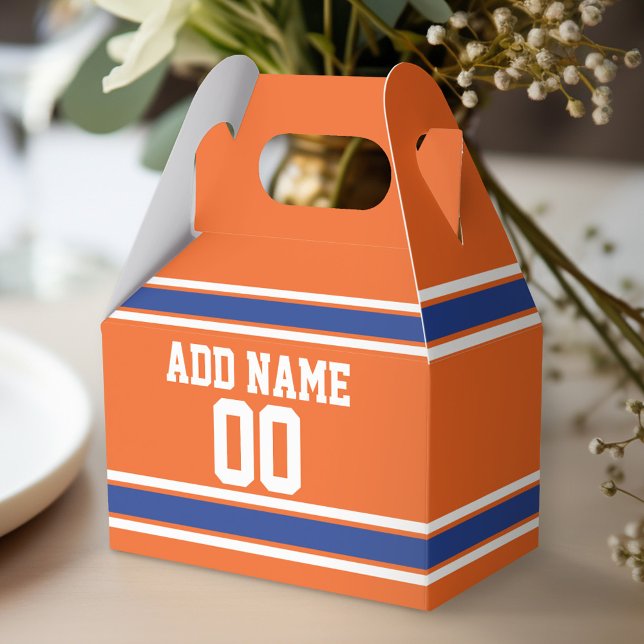 Orange Blue Sports Jersey med Namn och nummer Presentaskar (Personalized favor box - birthday party)