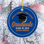 Orange Blue Student Personlig 2025 Studenten Julgransprydnad Keramik<br><div class="desc">Den här moderna orangen och den blå anpassningsbarna i högstadiet student julprydnad är en del av högskolan eller högskolan namn för 2025 års klass. Anpassa med ditt graderingsår under handskrivet skript för chic och svart graderingshölje för en studenten-gåva av underbar personlig.</div>