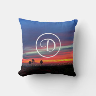 Orange Blue sunset  anpassningsbar monogram Kudde