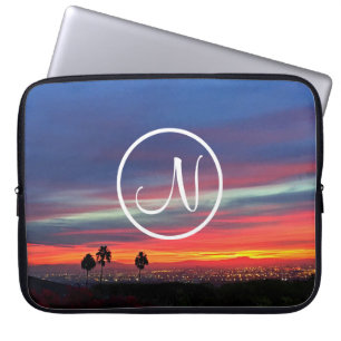 Orange Blue sunset Photo anpassningsbar monogram m Laptop Sleeve