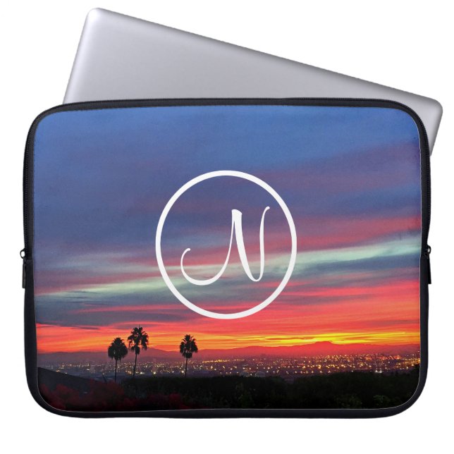 Orange Blue sunset Photo anpassningsbar monogram m Laptop Sleeve (Framsidan)