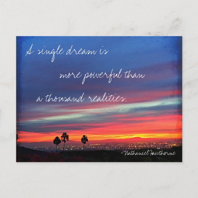 Orange Blue Sunset Single Dream Power Quote Vykort (Framsida)