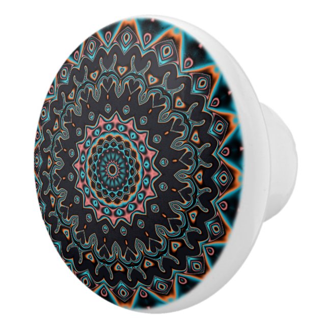 Orange Blue Teal Black Mandala Knopp (Höger)