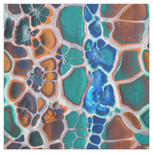 Orange Blue Teal Stached Glass Abstraction Mönster Tyg