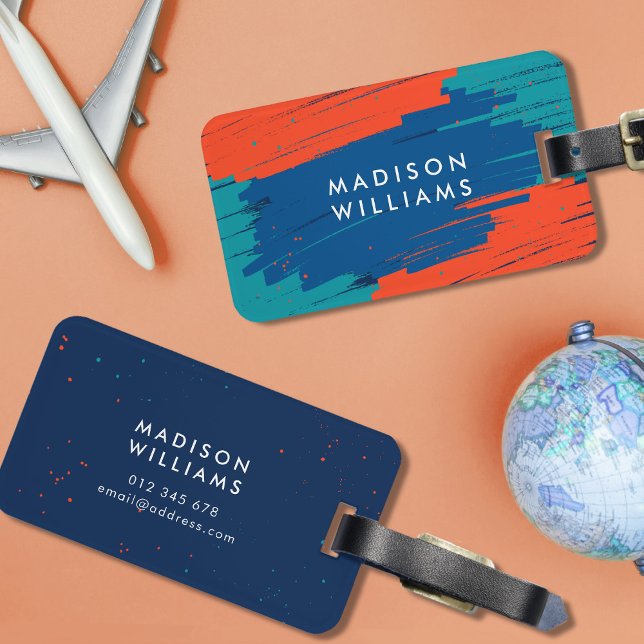 Orange Blue Teal Vibrant Modern Bold Strokes Bagagebricka (Skapare uppladdad)