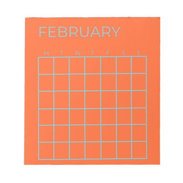 Orange Blue Tosca februari ej uppdaterad kalender Anteckningsblock (Framsida)