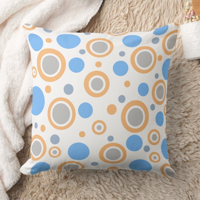 Orange Blue White Silver Polka dots Kudde (Filt)
