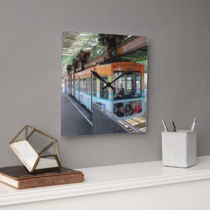 Orange Blue Wuppertal Flytande Tåg Fyrkantig Klocka