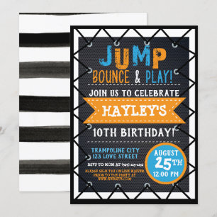 Orange & BlueJump & Play Trampoline Park-studs Inbjudningar