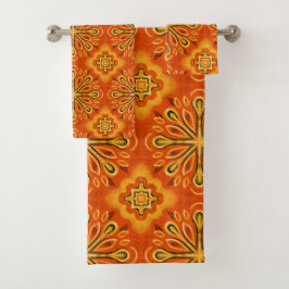Orange Boho Abstrakt Flower Mönster Decorative