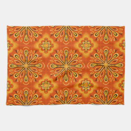 Orange Boho Abstrakt Flower Mönster Decorative Kökshandduk