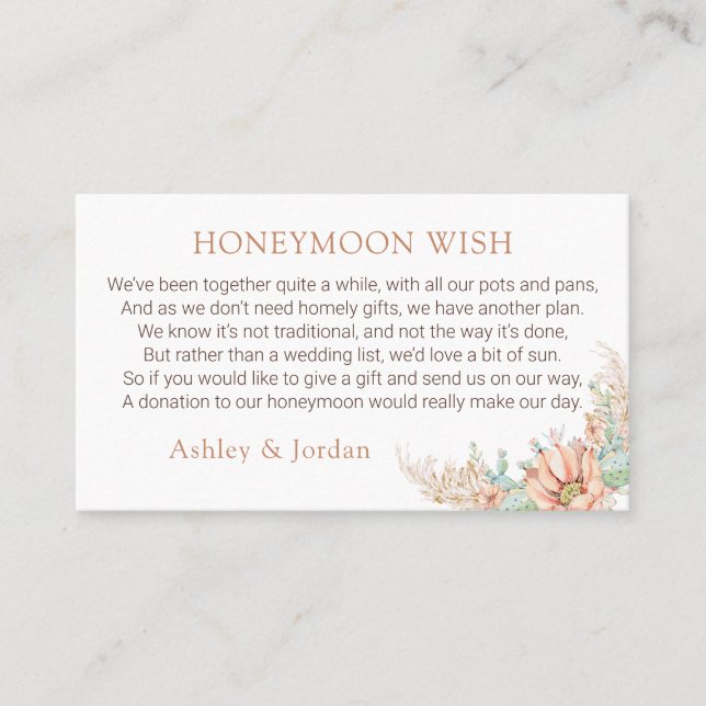 Orange Boho Cactus Honeymoon Fund-kuvert Visitkort (Framsida)