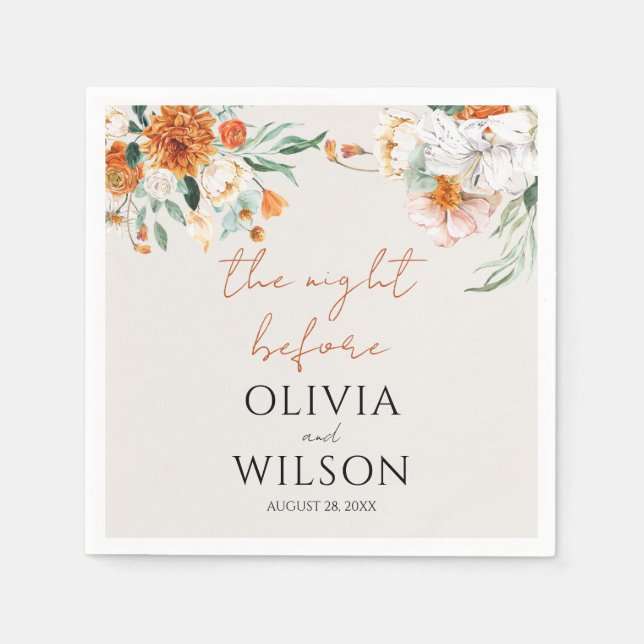 Orange Boho Fall Blommigt Bröllop Pappersservett (Framsidan)