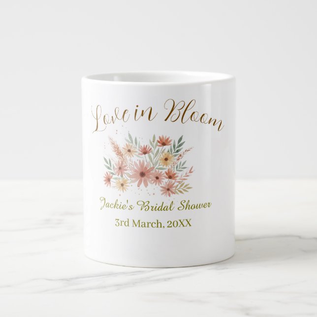 Orange boho kärlek i blom bröllopsfest namn retro jumbo mugg (Framsidan)