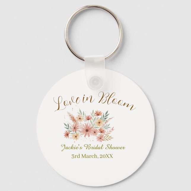Orange boho kärlek i blom bröllopsfest namnet retr nyckelring (Framsida)