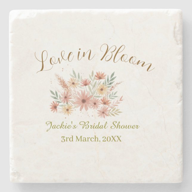 Orange boho kärlek i blom bröllopsfest namnet retr stenunderlägg (Framsidan)