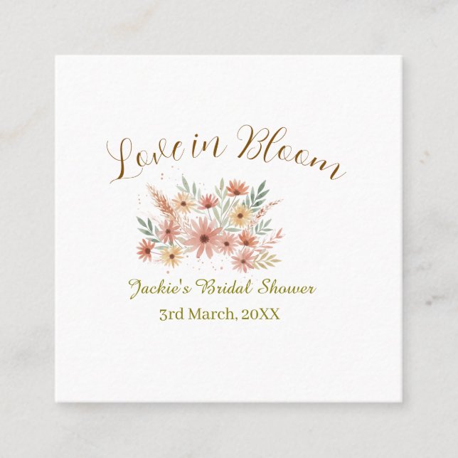 Orange boho love in Bloom bridal shower name retro Fyrkantigt Visitkort (Framsida)