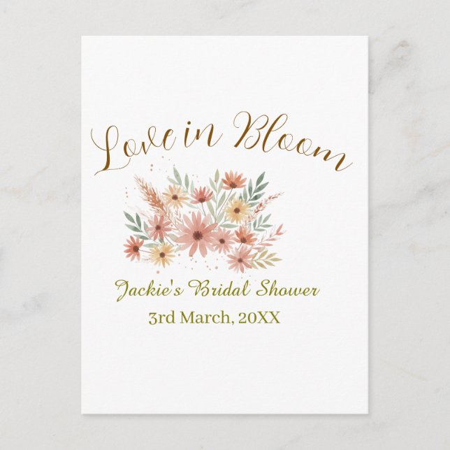 Orange boho love in Bloom bridal shower name retro Vykort (Framsida)