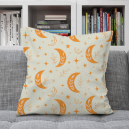 Orange Boho-måne och stjärnmönster Kudde