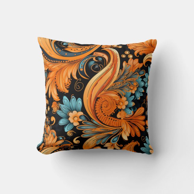 Orange Boho Paisley Seamless Mönster Kudde (Framsida)