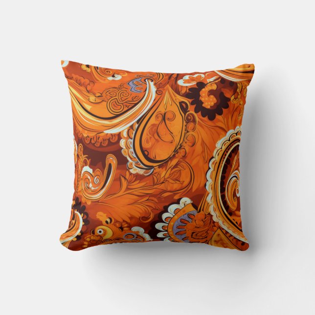 Orange Boho Paisley Seamless Mönster Kudde (Framsida)
