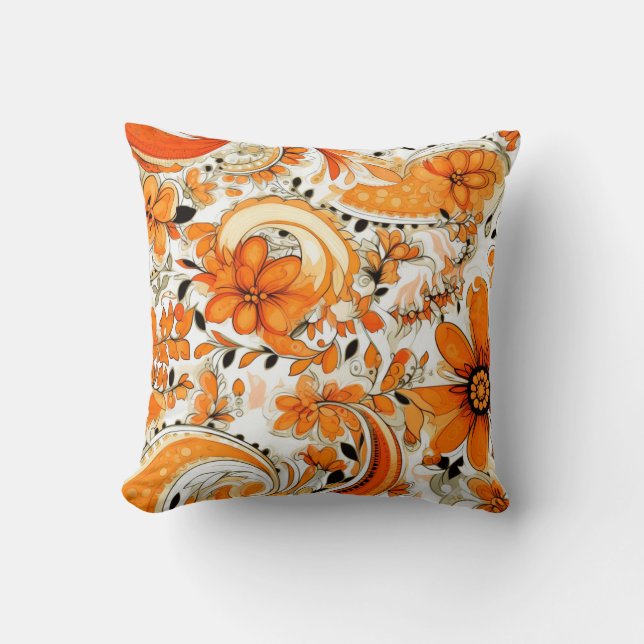 Orange Boho Paisley Seamless Mönster Kudde (Framsida)