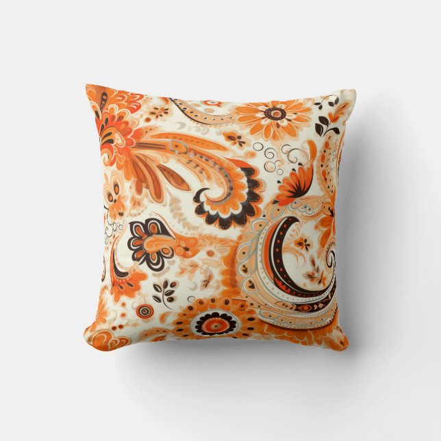Orange Boho Paisley Seamless Mönster Kudde (Framsida)