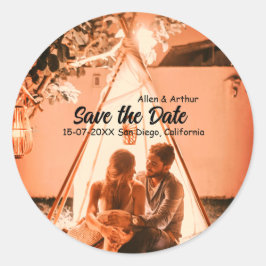 orange boho spara datum QR lägg till webbplatsens  Runt Klistermärke