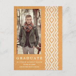 Orange Boho Tribal Struktur Photo Studenten Meddelande Vykort