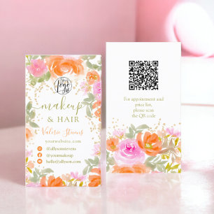 Orange Boho vild blommor vattencolor makeup hair Visitkort