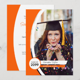 Orange Böjd Ram Foto Examen Inbjudningar