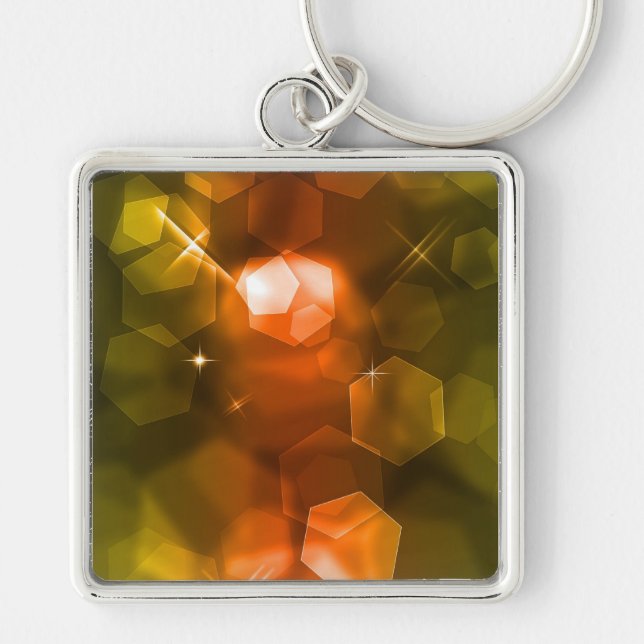 Orange Bokeh Design 1: Abstrakt Ar Keychain Fyrkantig Silverfärgad Nyckelring (Framsidan)