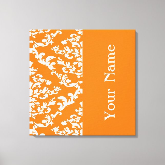 Orange Bold Damask med namn @ Emporiomoffa Canvastryck (Framsida)