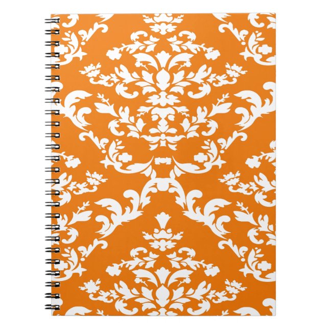 Orange Bold Mod Damask Anteckningsbok Med Spiral (Framsidan)