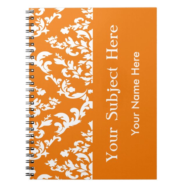 Orange Bold Mod Damask med anpassad text Anteckningsbok Med Spiral (Framsidan)