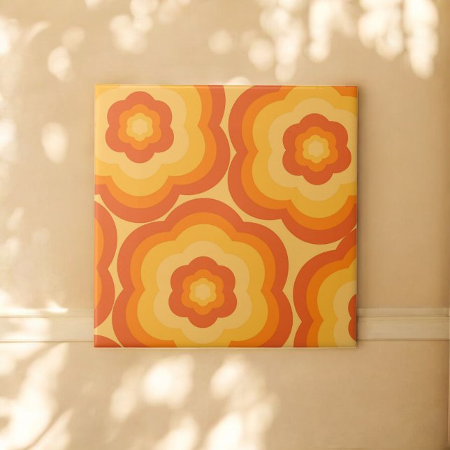 Orange Bold Y2K Wildblomma Vibrant Vår Decor Kakelplatta (Skapare uppladdad)