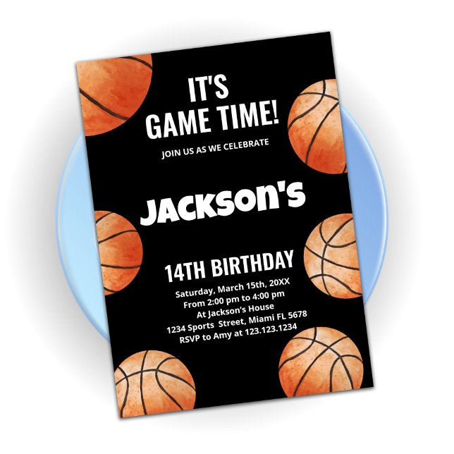 Orange Bollar Black Basketball Birthday-inbjudning Inbjudningar (Skapare uppladdad)