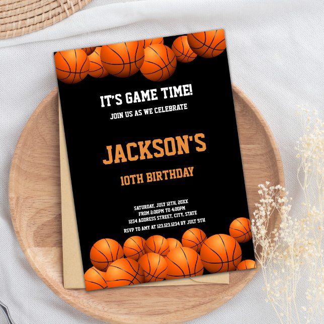 Orange Bollar med svart bakgrund Basketboll Inbjudningar (Orange Balls with black background Basketball Invitation)
