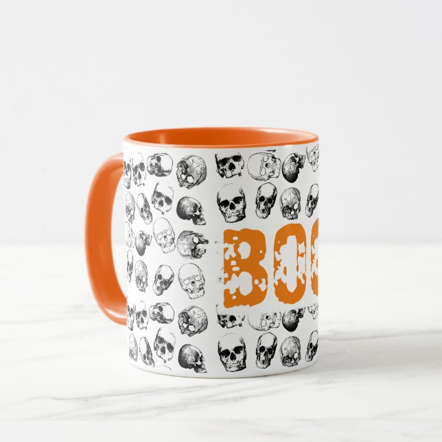 Orange Boo Halloween kuslig dödskalle-mönster  Mugg (Framsida vänster)