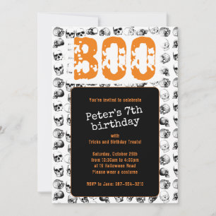Orange Boo Halloween Spooky Skull Birthday Inbjudningar